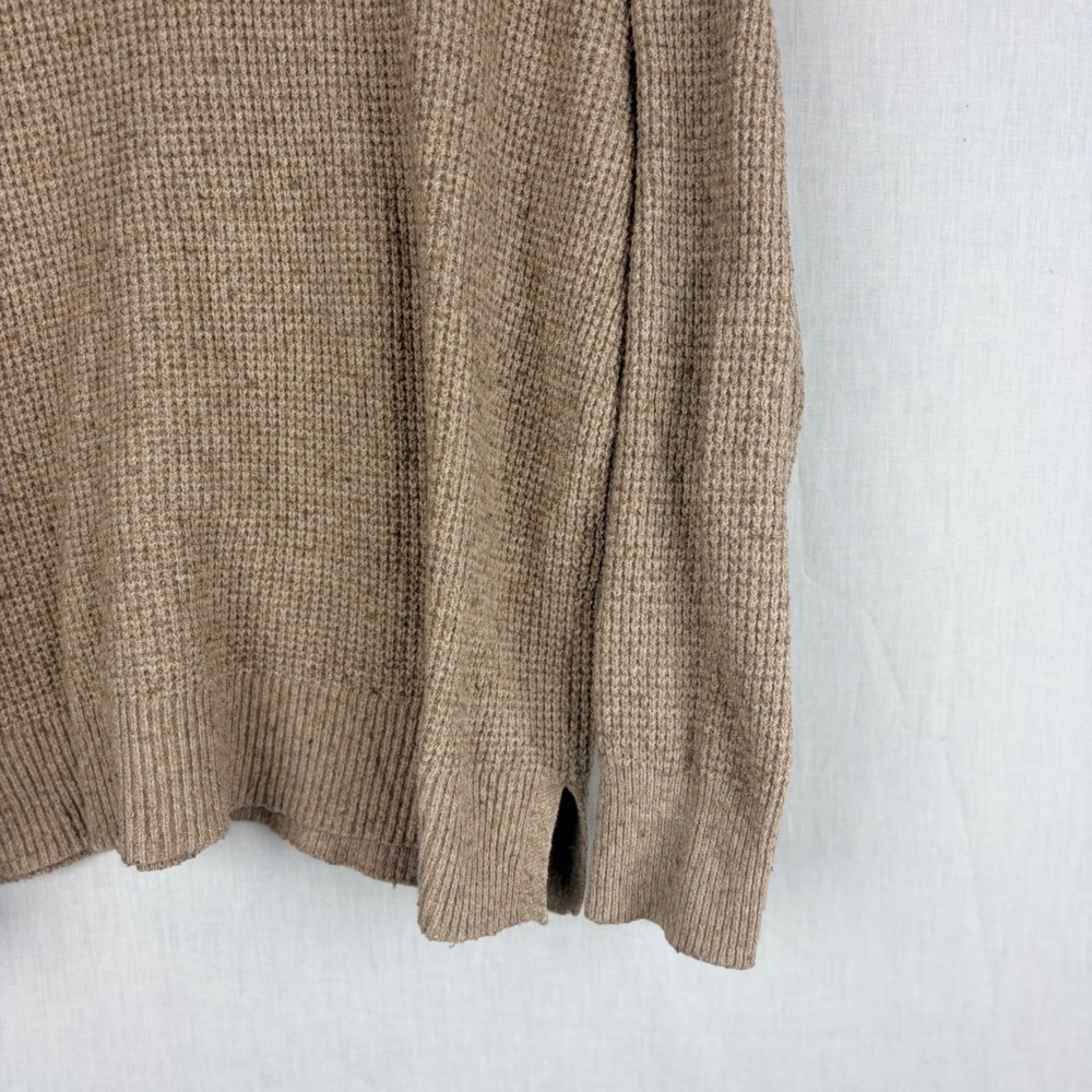Aerie Tan Waffle Knit Hooded V-Neck‎ Sweater Womens XS Relaxed Fit  Pullover - Picture 10 of 13